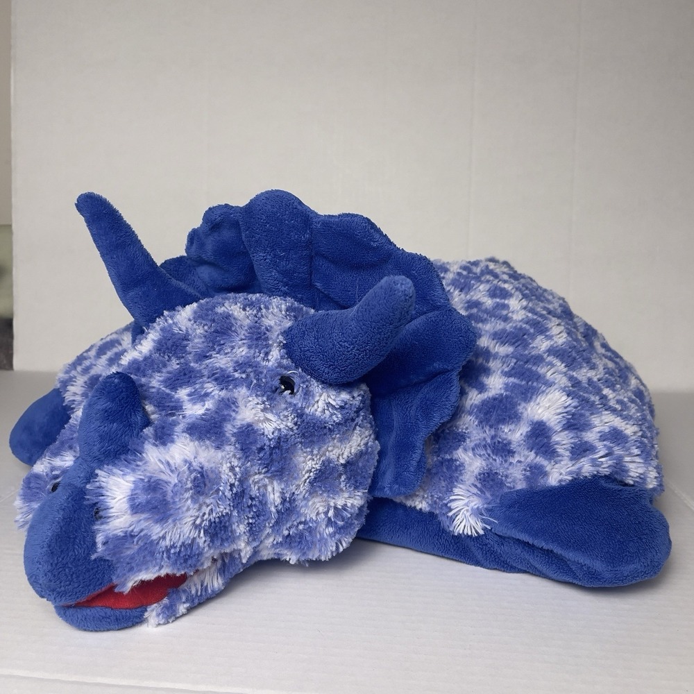 Pillow Pets Blue White Spotted Triceratops Dinosaur Plush Stuffed Animal 18 inch